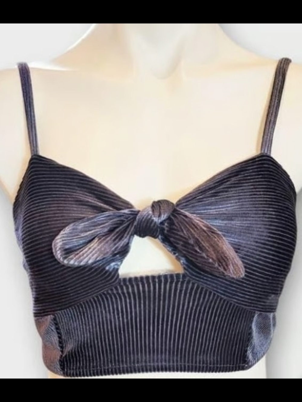 Free People Velvet Ribbed Tie-Front Crop Top in Dark Purple